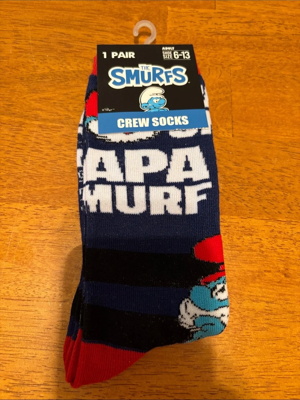 The Smurfs PAPA SMURF 1 Pair Novelty Crew Socks Adult Shoe Size 6-13 NWT